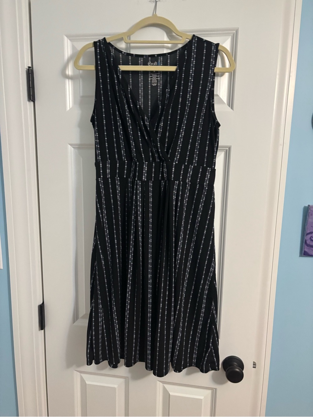 croft & barrow Black with White Pinstripe V-Neck Midi Dress